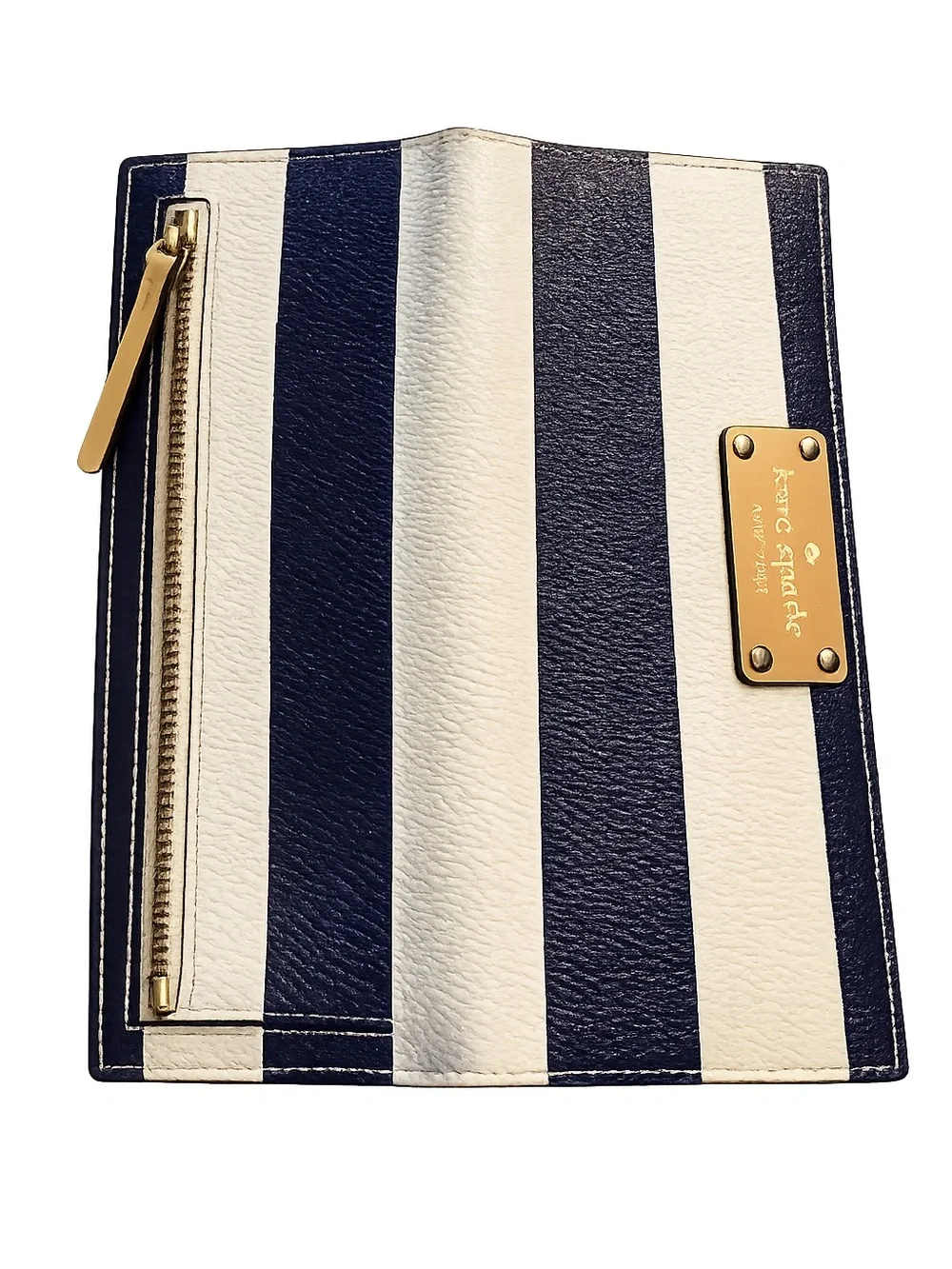 kate spade Navy and Cream Striped Leather Wallet with Gold Plaque